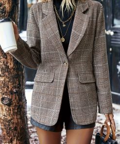 1pc Women'S Chic Plaid Casual Blazer