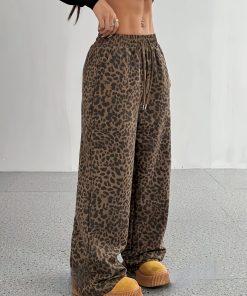 1pc Women'S Leopard Print Wide Leg Pants