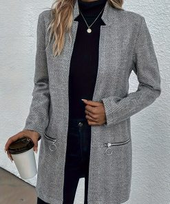 Solid Color Open Front Jacket